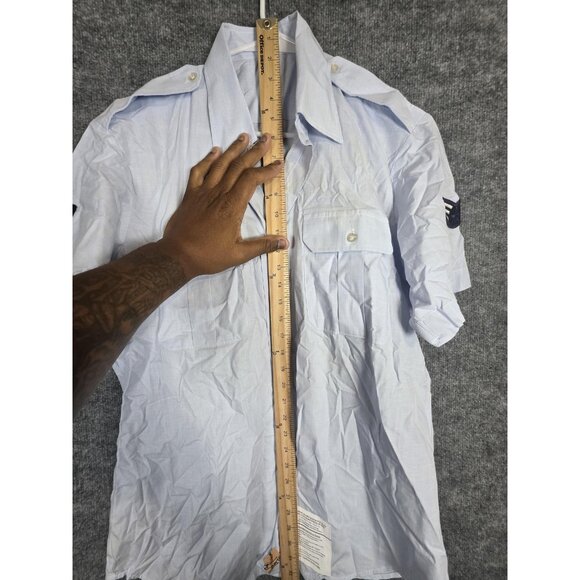 US Air Force Uniform Shirt Mens 16.5 Light Blue Short Sleeve Poly Cotton Patches - Picture 7 of 11